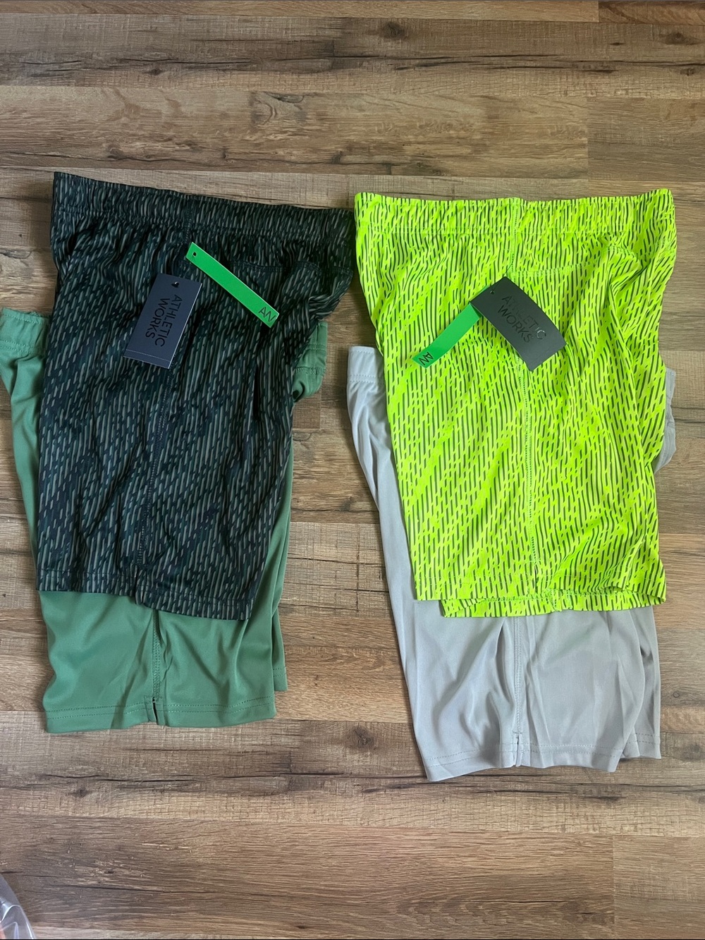 New Athletic Works Athletic Shorts - Neon Yellow & Olive Green 4pk boys large